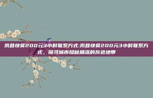 岚县快餐200元3小时联系方式:岚县快餐200元3小时联系方式，探寻城市隐秘角落的灰色地带